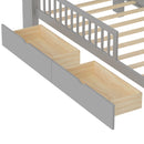 Bed With Headboard Storage Rack, 2 Under Bed Drawers, 3 Side Guardrails For Safety