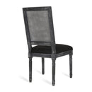 French Country Dining Chair With Rectangular Cane Backrest And Smooth Upholstered Seating