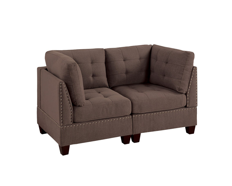 Modular Sofa Set 6pc Set Living Room Furniture Sofa Loveseat Tufted Couch Nail heads Black Coffee Linen Like Fabric 4x Corner Wedge 1x Armless Chair and 1x Ottoman