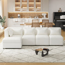 Free-Combined Sectional Sofa 5-seater Modular Couches with Storage Ottoman, 5 Pillows for Living Room, Bedroom, Office, Cream