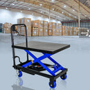 Hydraulic Lift Trolley, 500 Lbs Capacity, With 4 Wheels, For Material Handling And Transportation - Black / Blue