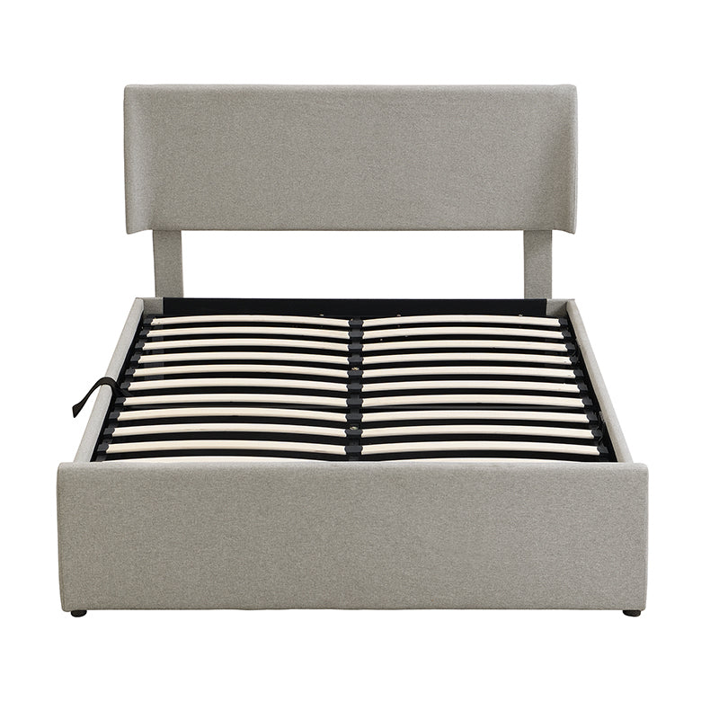 Full Size Sleigh Bed with Side-Tilt Hydraulic Storage System, Linen Upholstery, Gray - Atlantic Fine Furniture Melbourne FL