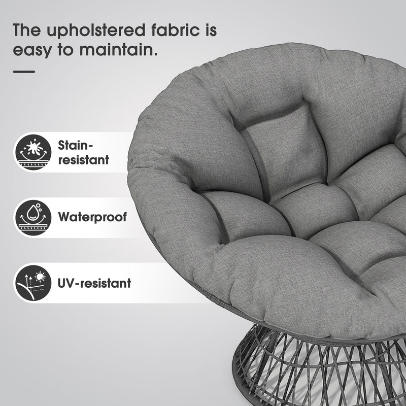 Ergonomic Wicker Chair With Cloud Thick Density Cushion, 3 Proof Cover High Capacity Iron Frame Fluid 360° Swivel