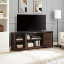 Modern Farmhouse TV Media Stand, Large Barn Inspired Home Entertainment Console, for TV Up to 80'', with Open Shelves and Closed Cabinets, Espresso and Black, 70"W*15.55"D*26.89"H