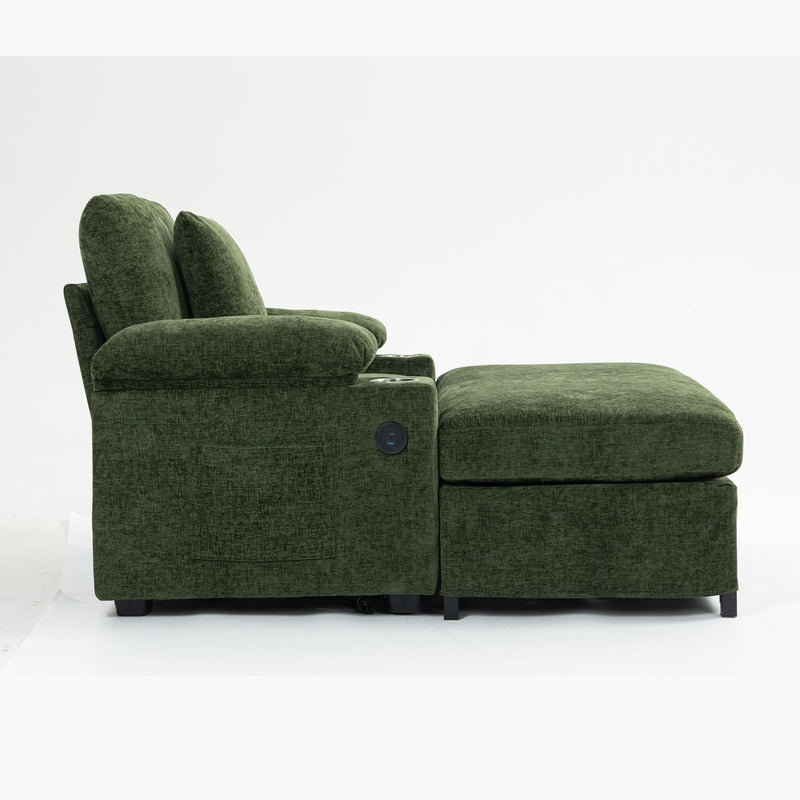 Chenille Fabric Sofa Bed With Cupholders And USB Charging Ports Chair For Living Room