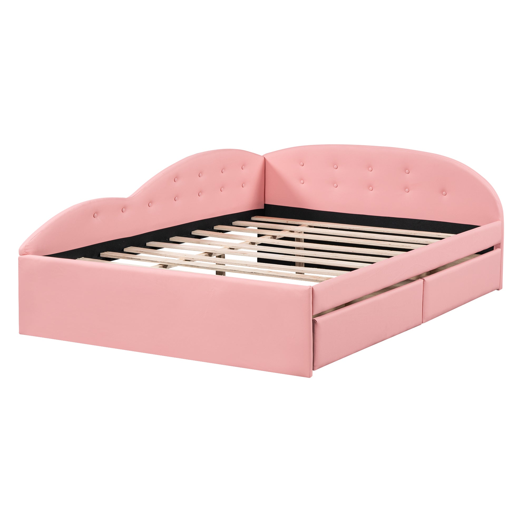 Full Size PU Upholstered Tufted Daybed with Two Drawers and Cloud Shaped Guardrail, Pink - Atlantic Fine Furniture Melbourne FL