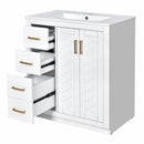 Ceramic Sink Combo, Freestanding Vanity Set With 3 Drawers & Soft Closing Doors