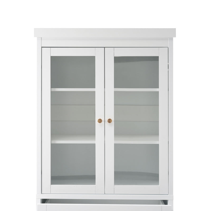 Freestanding Tall Bathroom Cabinet With 2 Adjustable Shelves, 3 Drawers, Soft Close Glass Doors - White