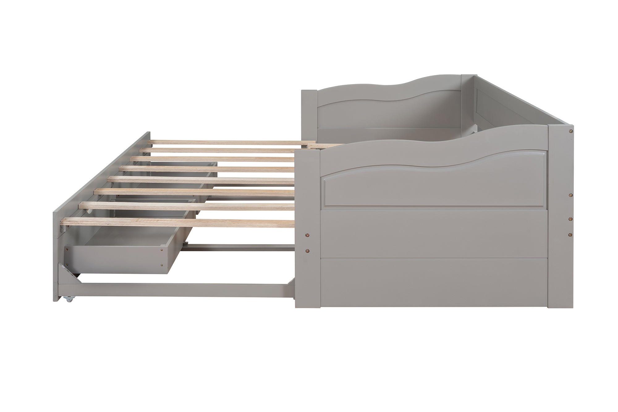 Wooden Daybed with Trundle Bed and Two Storage Drawers , Extendable Bed Daybed,Sofa Bed with Two Drawers, Gray - Atlantic Fine Furniture Melbourne FL