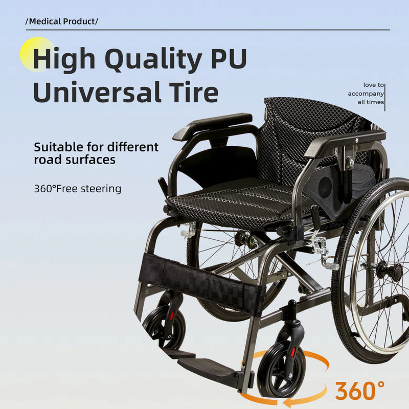 Premium Lightweight Foldable Transport Wheelchair For Adults