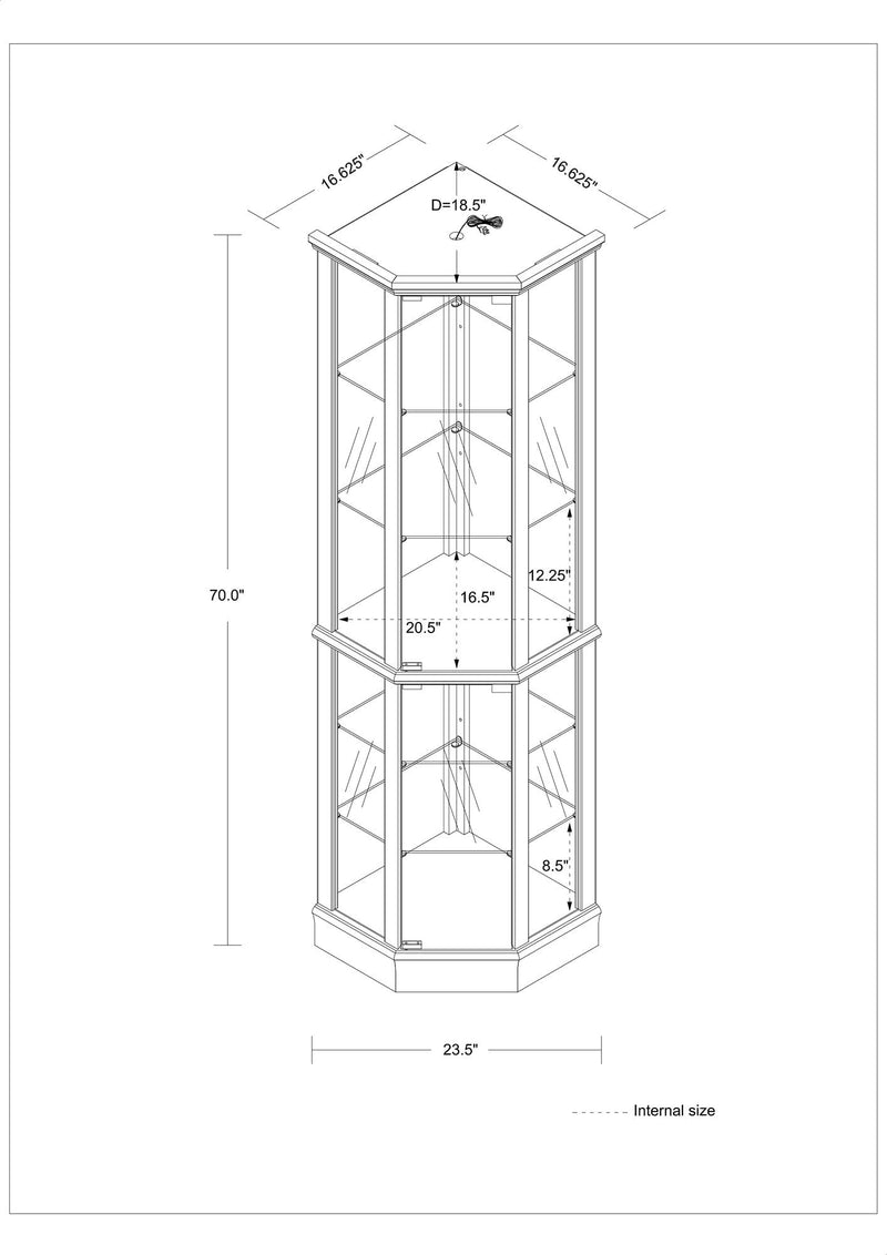 6 Shelf Lighted Corner Curio Cabinet With Adjustable Tempered Glass Shelves And Mirror Back (E26 Light Bulb Not Included)