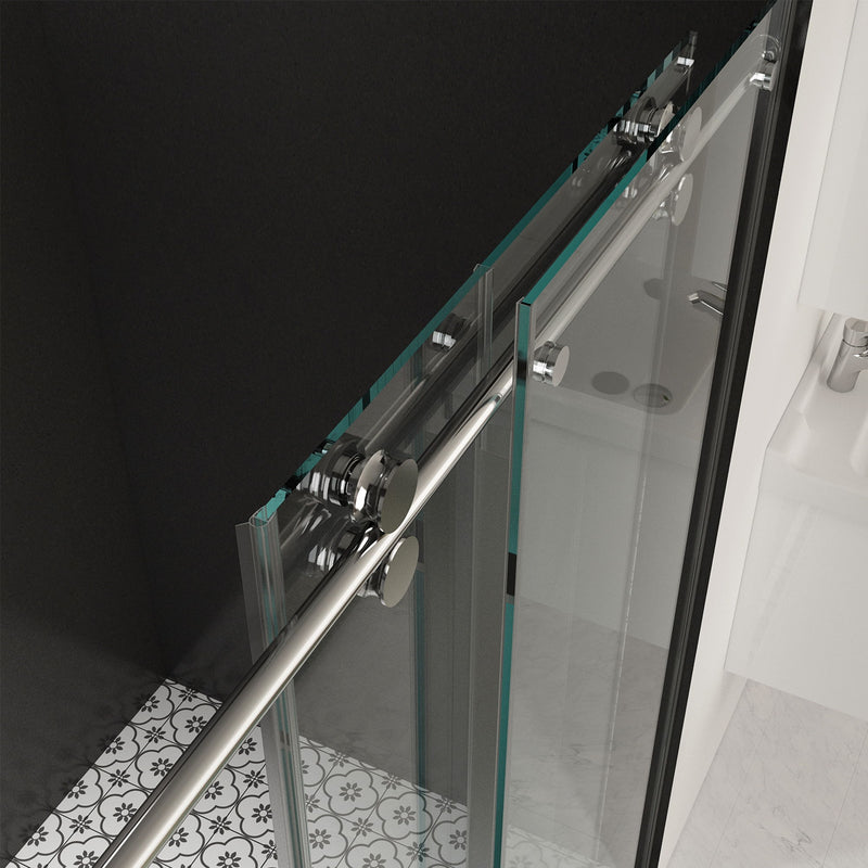 Frameless Shower Door, Sliding Shower Door, With Premium Thick Tempered Glass Shower Enclosure, Double Side Easy Clean Coat, Finished With Buffer - Chrome