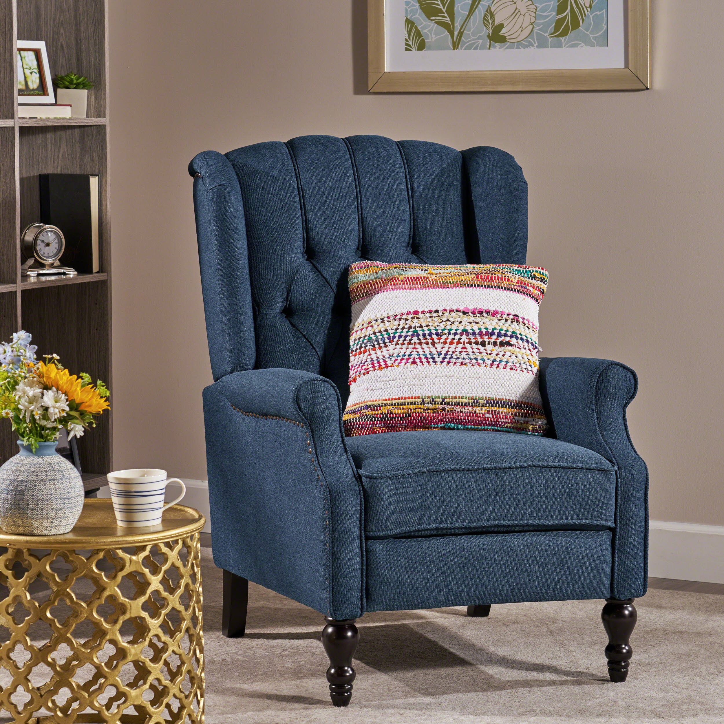 Dark Blue Tufted Fabric Arm Chair Recliner
