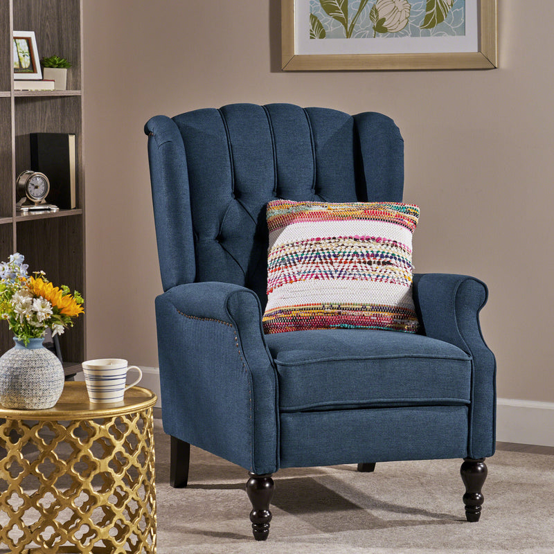 Dark Blue Tufted Fabric Arm Chair Recliner