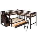 Solid L Shaped Bunk Bed With 3 Drawers, Ladder And Staircase