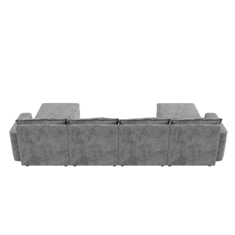 Chenille Modular Sectional Sofa, U Shaped Reversible Couch, Free Combination, 6 Seat Sleeper Sofa Bed With Ottoman, Convertible Oversized Indoor Furniture For Living Room - Gray