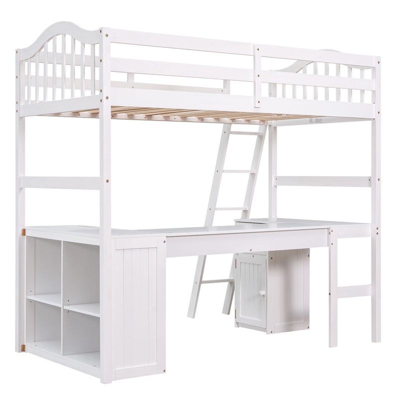 Loft Bed With Drawers, Cabinet, Shelves With Desk