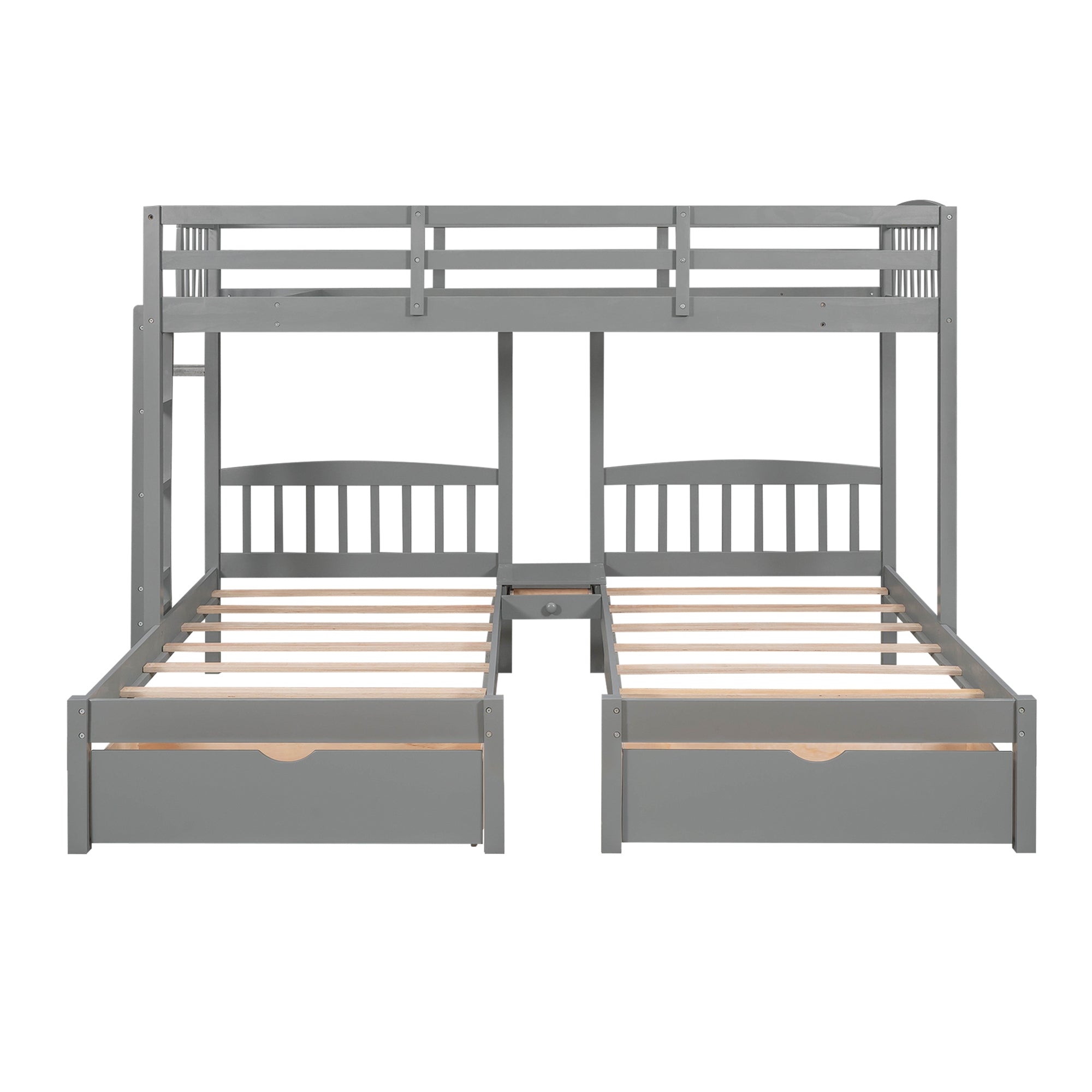 Twin over Twin & Twin Bunk Bed with Two Drawers and Built-in Middle Drawer, Gray - Atlantic Fine Furniture Melbourne FL