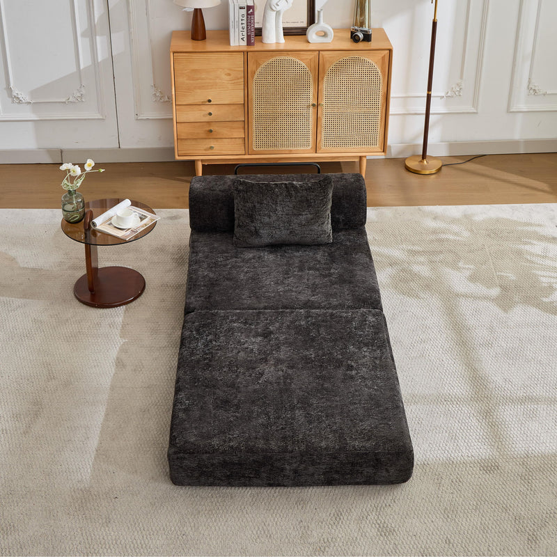 Convertible Floor Sofa Bed With Fixed Shape Frame For Living Room - Black