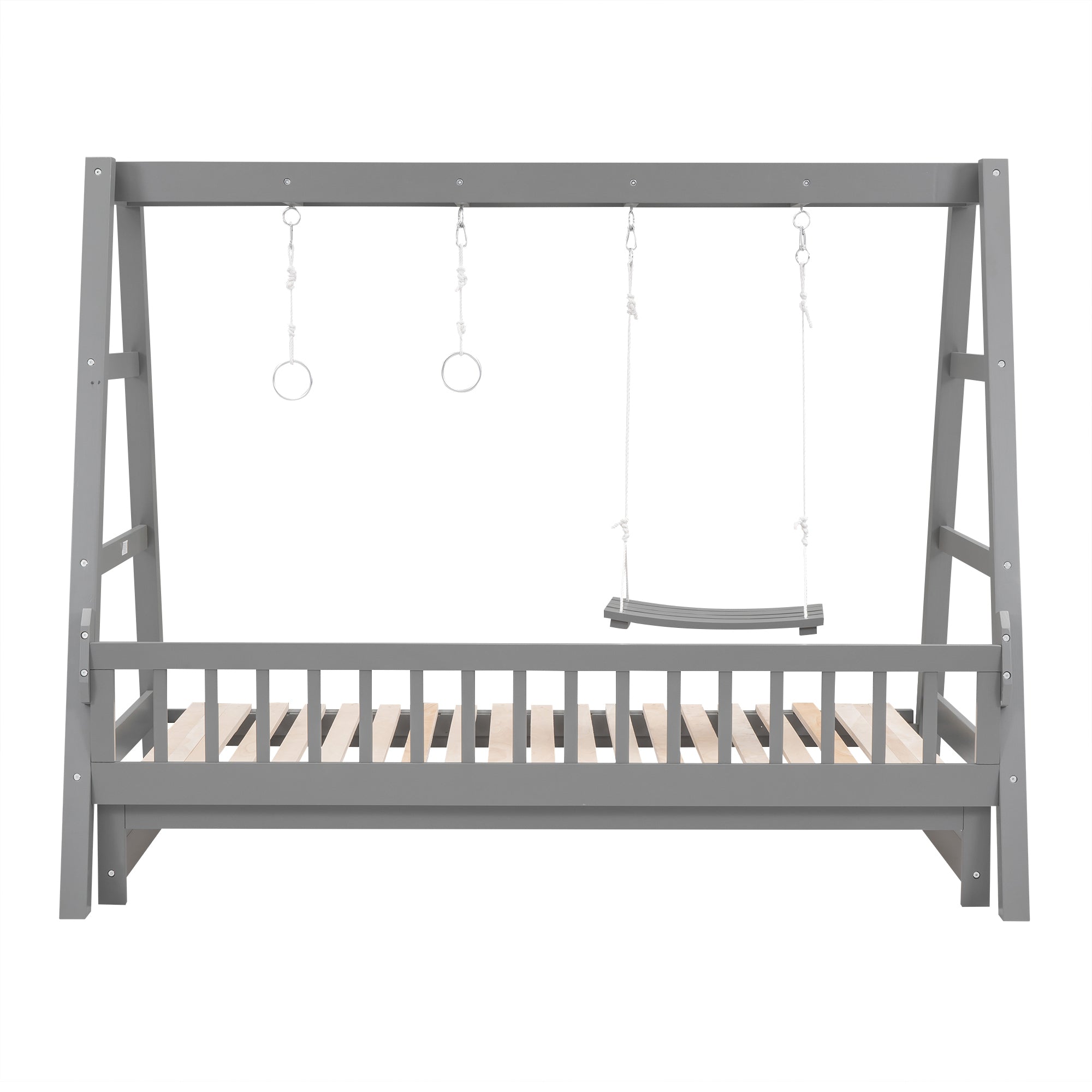 Extendable Twin Daybed with Swing and Ring Handles, Gray(Twin bed can be pulled out to be King) - Atlantic Fine Furniture Melbourne FL