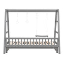 Extendable Twin Daybed with Swing and Ring Handles, Gray(Twin bed can be pulled out to be King)