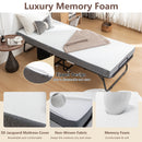 Foldable Metal Frame Bed For Guest With Memory Foam Mattress On Wheels, Saving Space Rollaway Bed