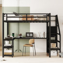 Metal Full Loft Bed with Wardrobe and LED Light, Full Size Loft Bed with L Shaped Desk and USB for Kids Teens Adults, Black (Expect arrival date 2024/5/19)