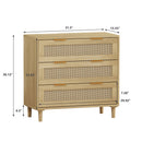 3 Drawer Storage Cabinet With Rattan Drawers For Bedroom, Living Room - Oak