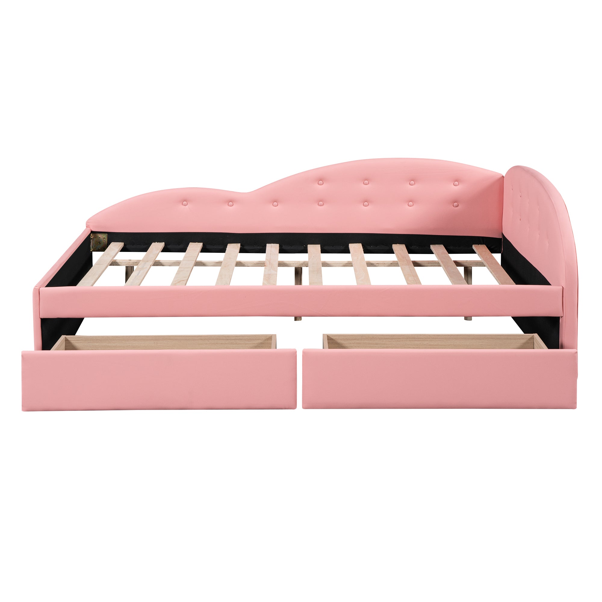 Full Size PU Upholstered Tufted Daybed with Two Drawers and Cloud Shaped Guardrail, Pink - Atlantic Fine Furniture Melbourne FL