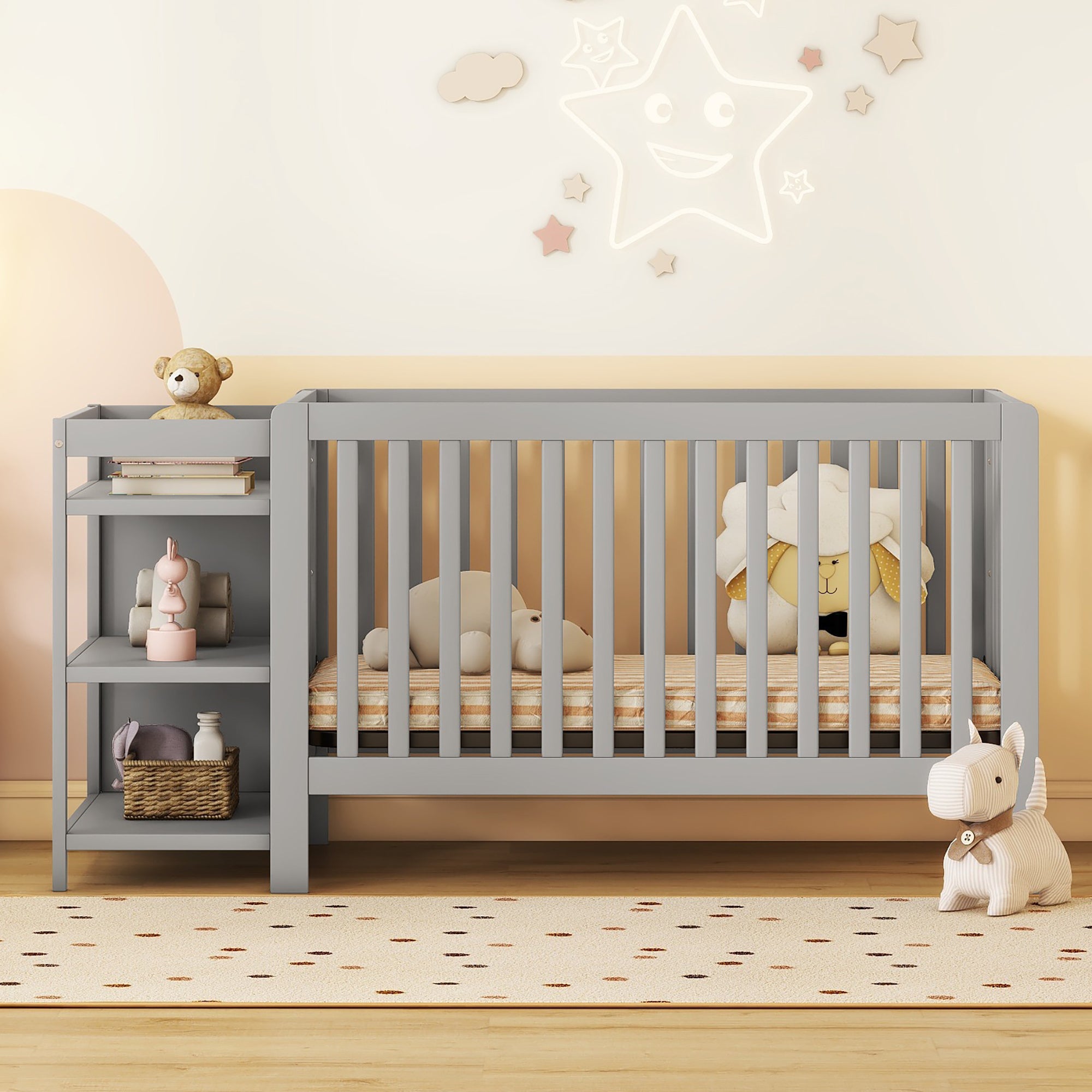 Convertible Crib/Full Size Bed with Changing Table, Gray - Atlantic Fine Furniture Melbourne FL
