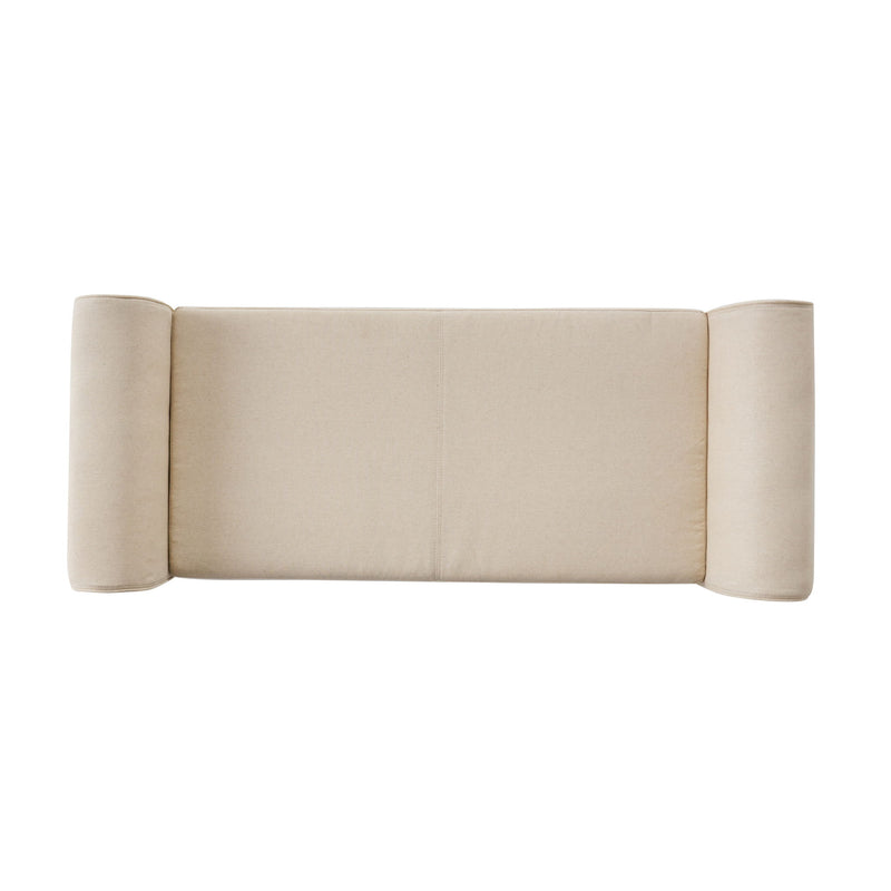 Glistening - Upholstered Storage Bench With Rolled Arms And Wood Legs - Beige