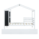 Twin Size Wood House Bed with Fence and Writing Board, White