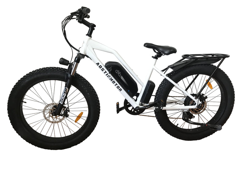 26" 750W Camouflage Electric Bike Fat Tire P7 48V 12.5Ah Removable Lithium Battery For Adults With Detachable Rear Rack Fender S07 - G - White