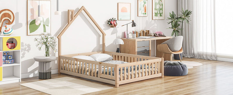 House-Shaped Headboard Floor Bed With Fence