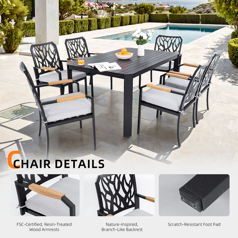 Outdoor Patio Stationary Dining Chairs With Outdoor Grade Sunbrella Cushions, Branch Like Backrest (Set of 2) - Bourbon Brown