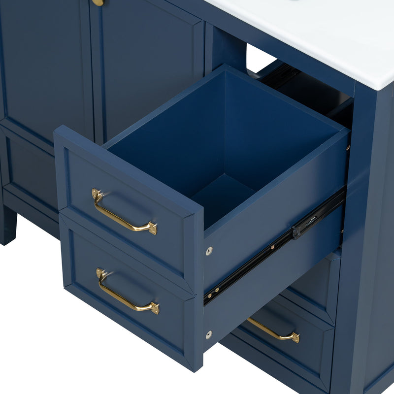 Elegant Vintage Bathroom Vanity With Sink And Soft Closing Door, 4 Drawers Of Different Sizes Frame