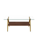 Rectangle Coffee Table With Tempered Glass Top And Shelf, Modern Table For Living Room