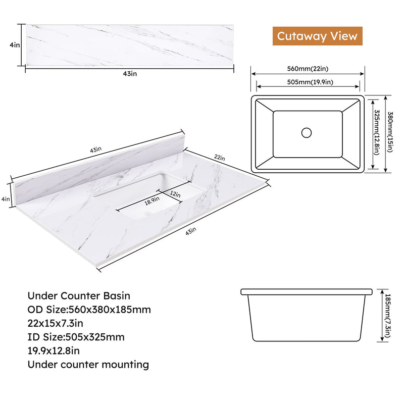 Bianco Carrara Venato Marble Vanity Top With Pre Drilled Faucet Hole And Undermount Sink