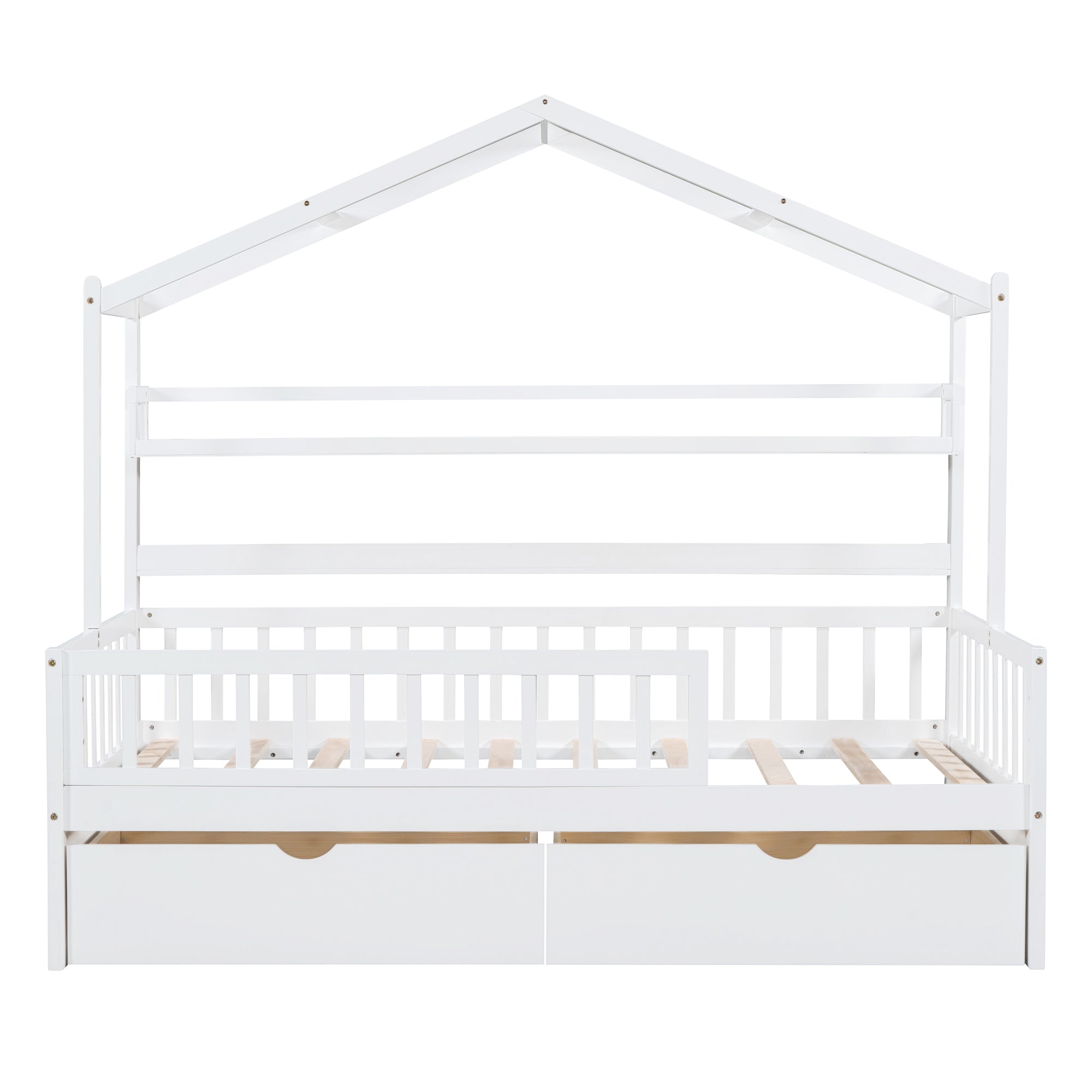 Wooden Twin Size House Bed with 2 Drawers,Kids Bed with Storage Shelf, White - Atlantic Fine Furniture Melbourne FL