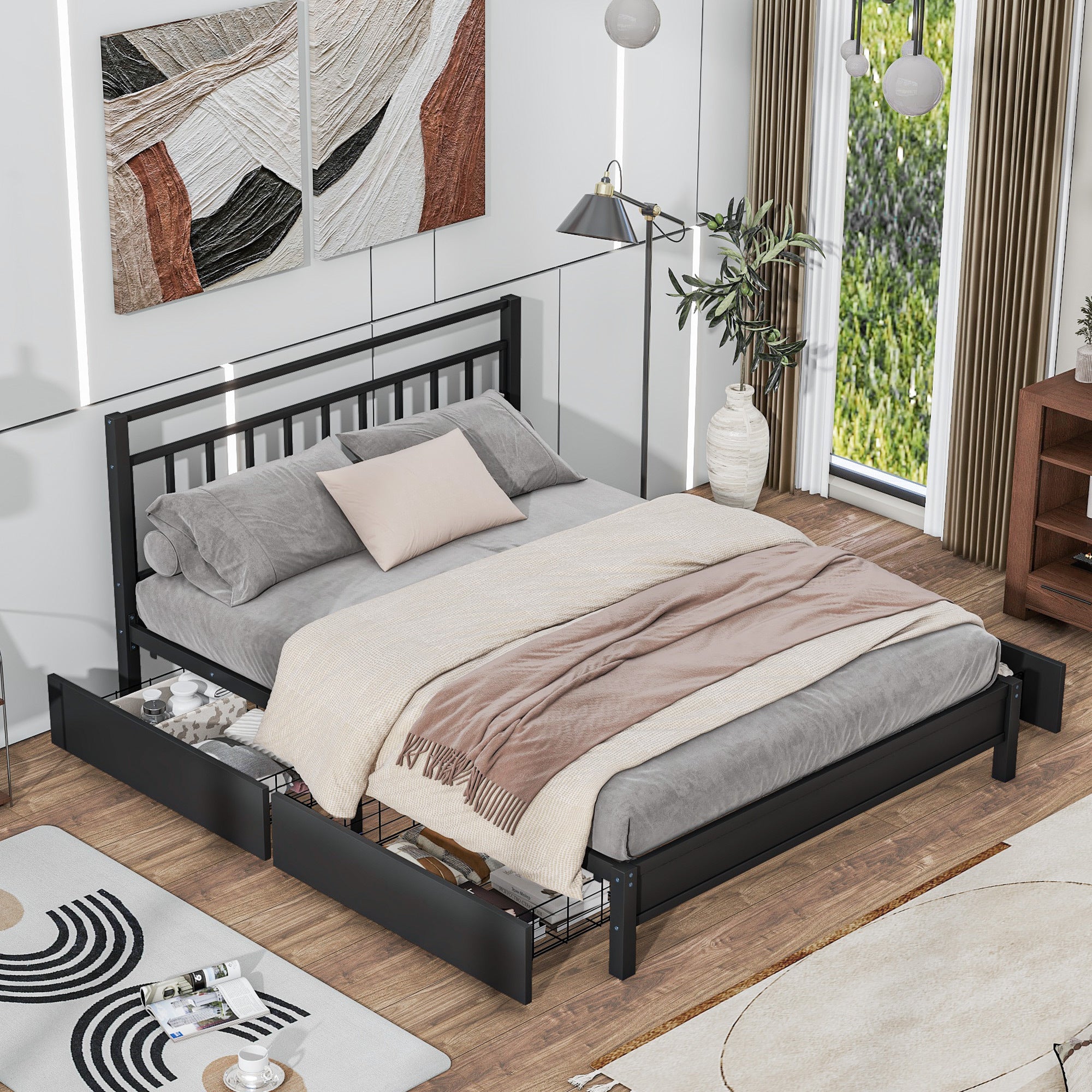 Queen Size Storage Platform Bed with 4 Drawers, Black - Atlantic Fine Furniture Melbourne FL