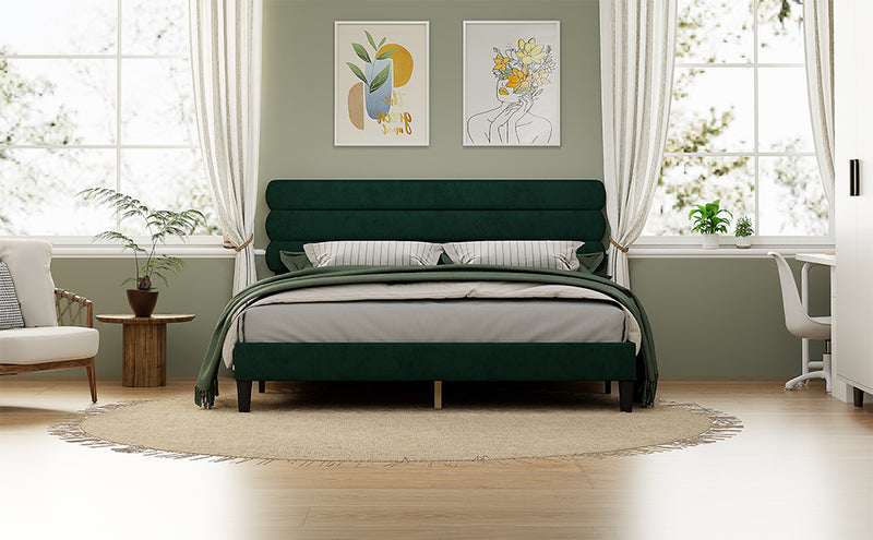 King Bed Frame with Headboard,Sturdy Platform Bed with Wooden Slats Support,No Box Spring,Mattress Foundation,Easy Assembly  Green