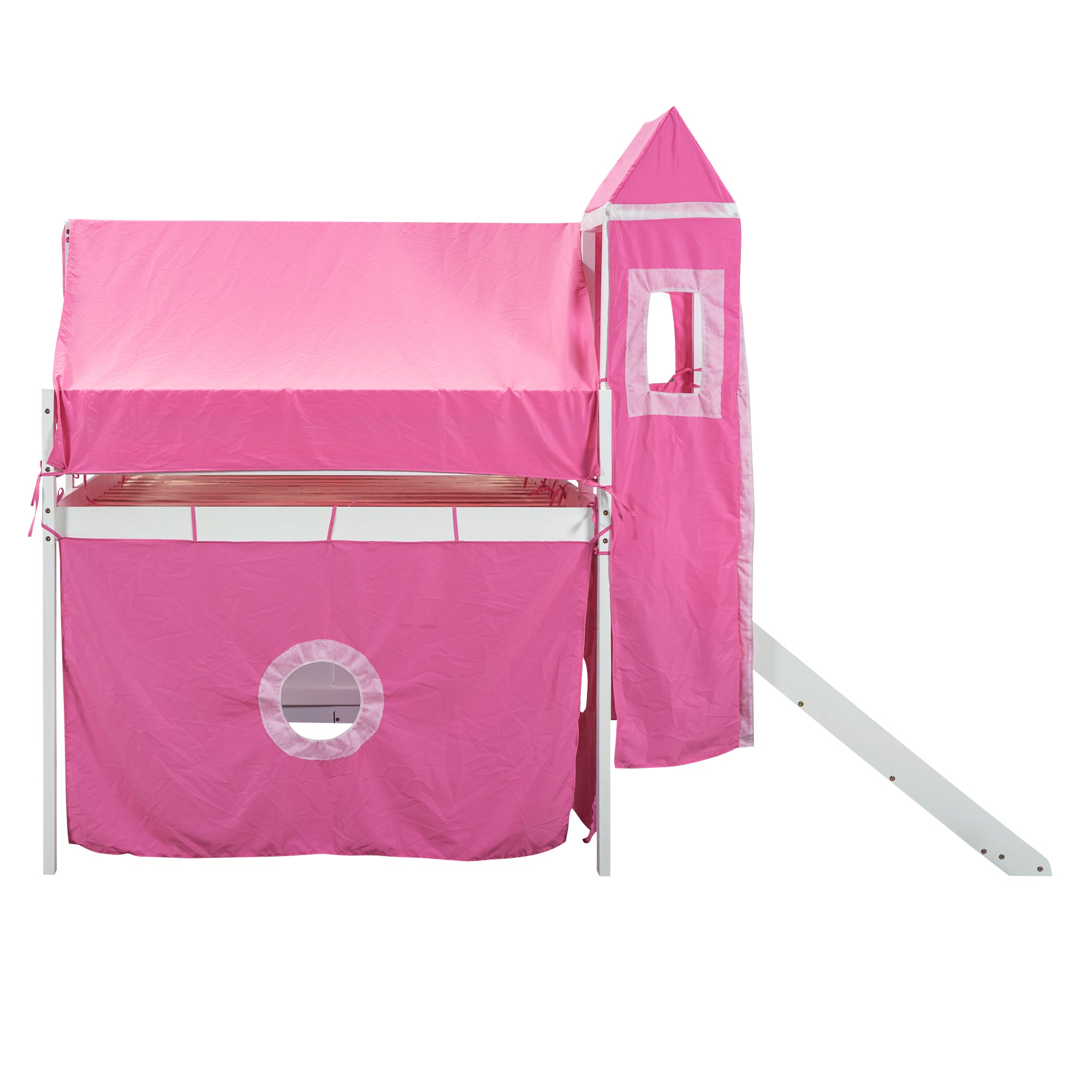 Full Size Loft Bed with Tent and Tower - Pink - Atlantic Fine Furniture Melbourne FL