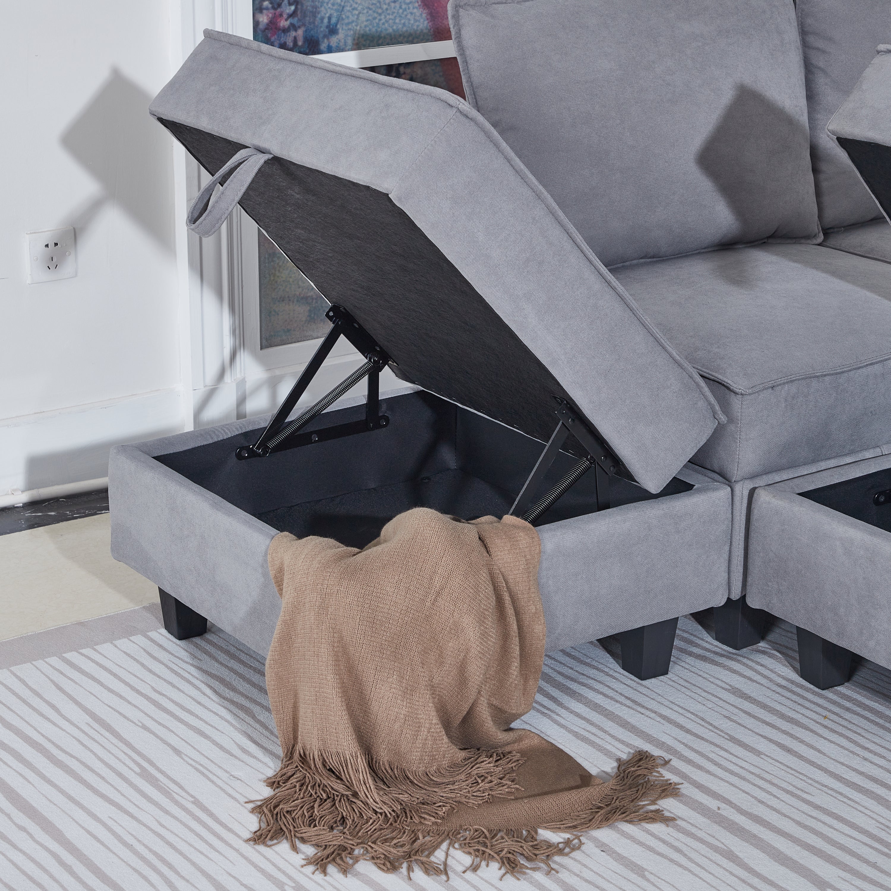 Oversized Modular Sectional Sofa, Chenille U-Shaped Couch with Chaise/Ottoman, 7 Seater Living Room Furniture Sets