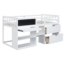 Low Loft Bed With Rolling Desk, Shelf And Drawers