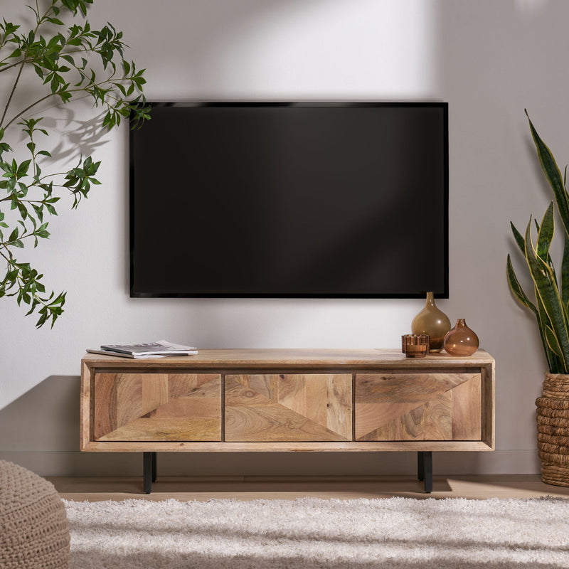 TV Stand With 3 Cabinets For TVs Up To 59" - Natural