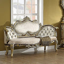 Desiderius - Bench - Beige Fabric, Antique Gold & Hand Paint Brown
