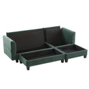 Upholstered L Shaped Sectional Sofa With Storage, Movable Ottoman, And 6 Throw Pillows