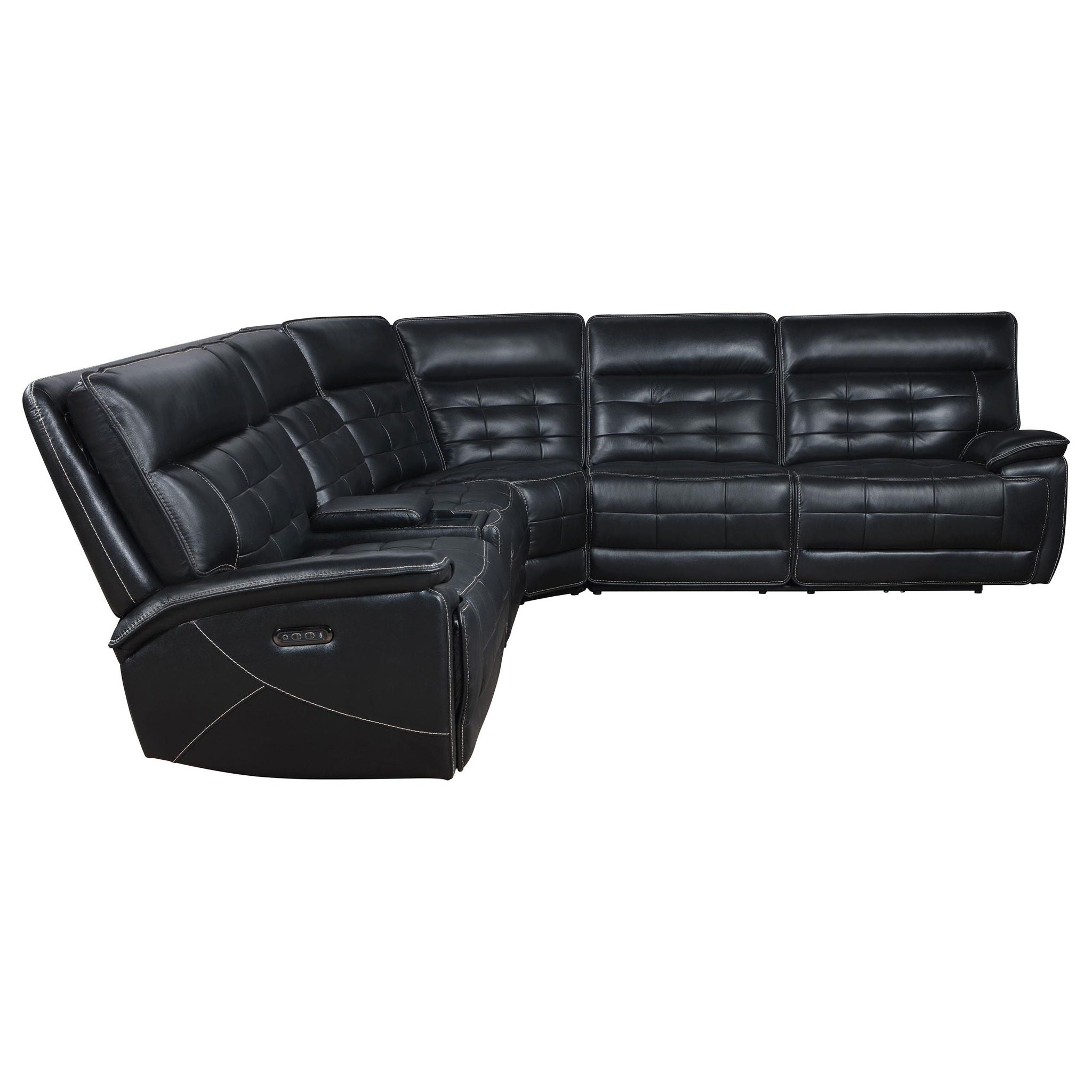 Hewitt Leather Dual Power Reclining Sectional Sofa Black