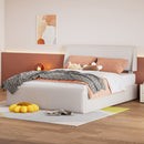 Queen Size Sleigh Bed with Side-Tilt Hydraulic Storage System, Linen Upholstery, Beige