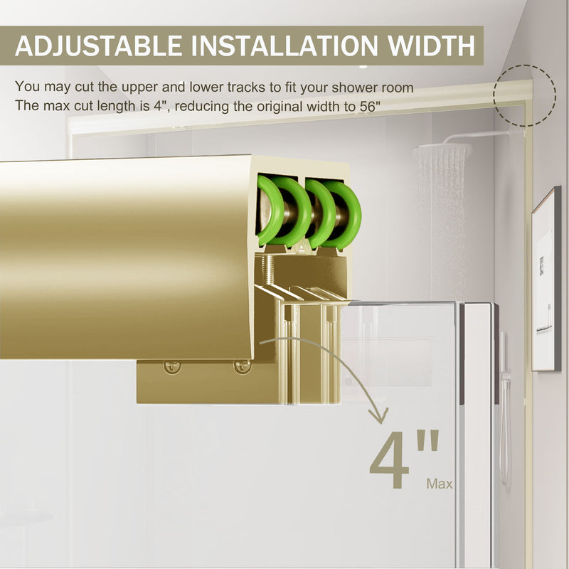 Double Sliding Shower Door, Semi-Frameless Bypass Bathroom Sliding Door With 1/4" (6 Mm) Tempered Glass For Walk-In Shower
